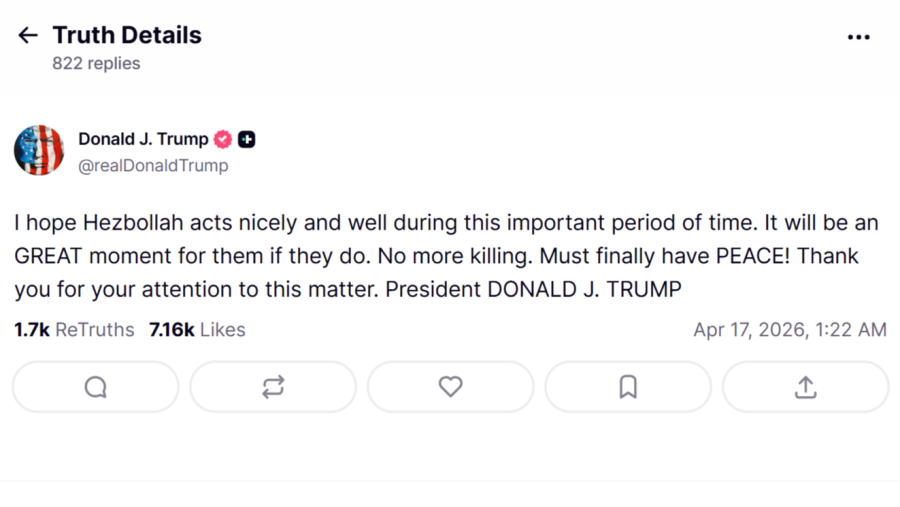 Publicación de Trump en la red Truth Social