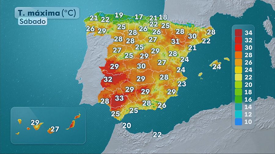 Temperaturas máximas en España sábado 18 de abril