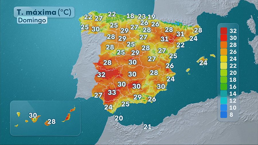 Temperaturas máximas en España domingo 19 de abril