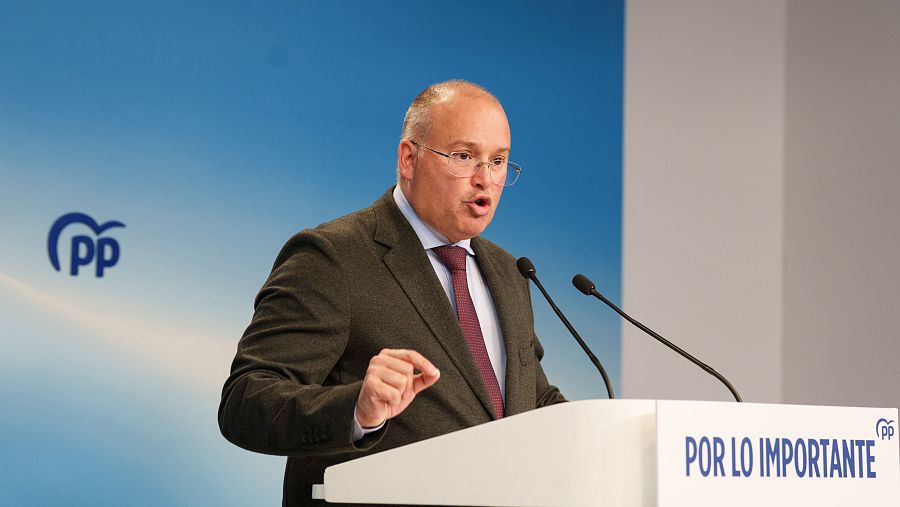 El secretario general del Partido Popular, Miguel Tellado, durante la rueda de prensa posterior al Comité de Dirección del PP.