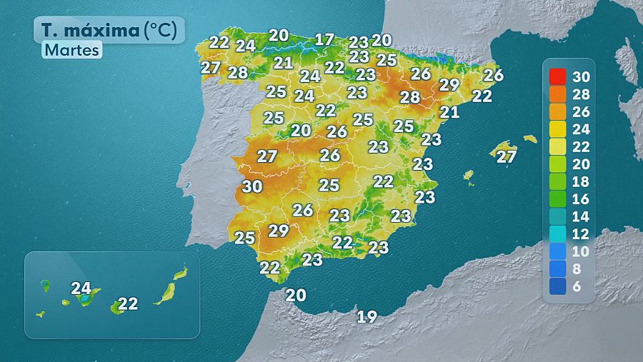Temperaturas máximas del martes 28 de julio