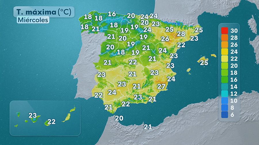 Temperaturas máximas del 29 de abril de 2026