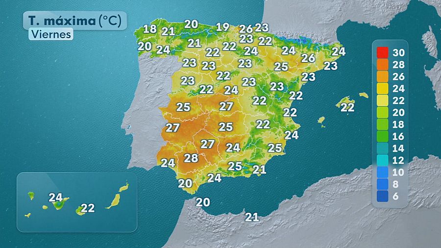 Mapa de temperaturas máximas del 1 de mayo