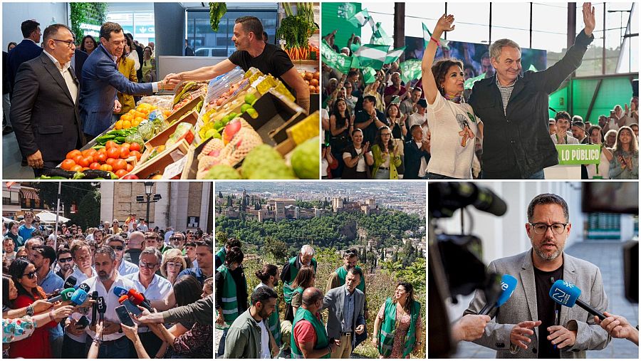 Los candidatos a la Presidencia de la Junta de Andalucía, en diferentes actos electorales.