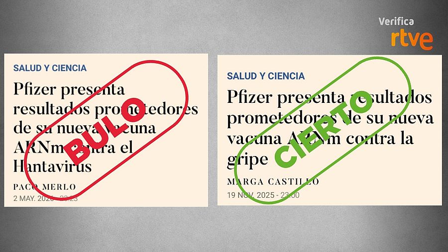 A la izquierda, el titular manipulado, y a la derecha, el titular real del periódico Expansión