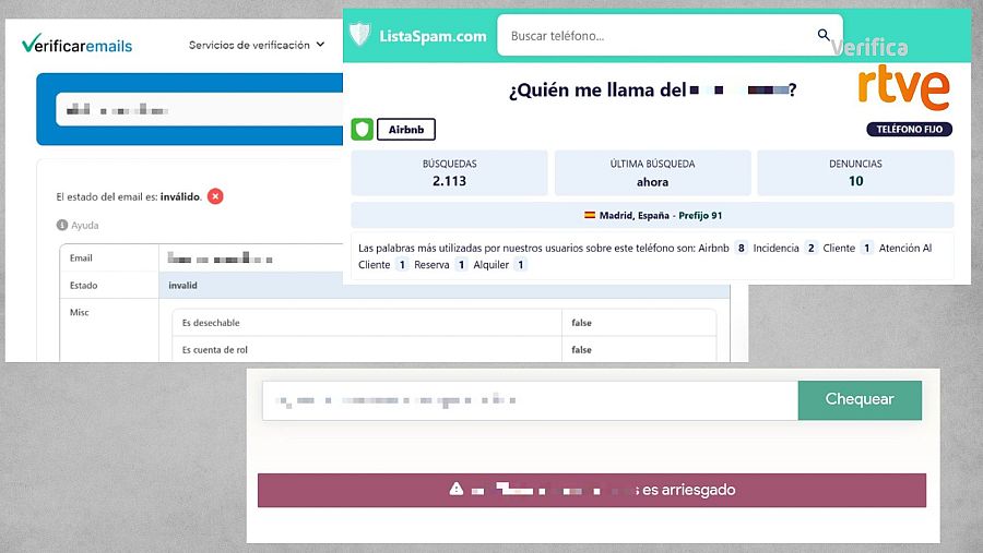 Resultado de las herramientas de verificación de email y teléfono sobre la web