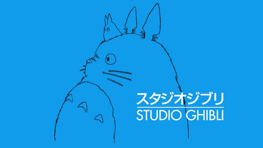 Totoro y un mini-Totoro en estilo minimalista sobre fondo azul, con 