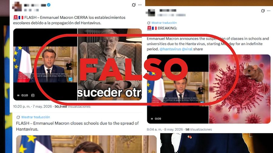 Mensajes que difunden como actual un vídeo de Macron anunciando el cierre de colegios en Francia en 2020