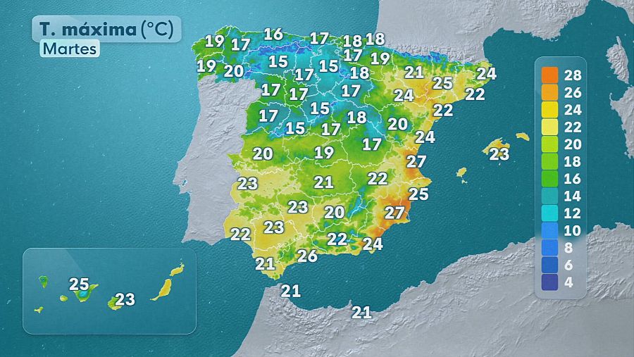 Temperaturas máximas para el 12 de mayo en España