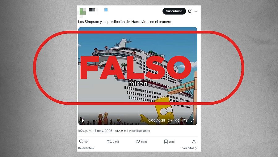 Mensaje que difunde la falsa idea de que Los Simpson predijeron el hantavirus en un crucero
