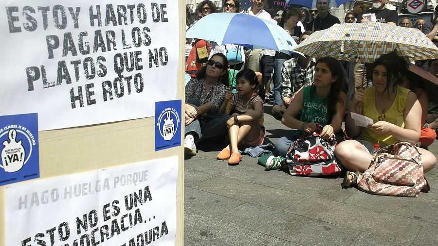 Asamblea en la Puerta del Sol en el primer aniversario del movimiento 15M