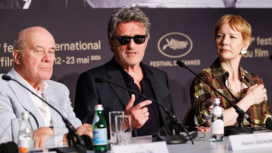 Hanns Zischler, Pawel Pawlikowski y Sandra Hueller, en la rueda de prensa de 'Fatherland'.