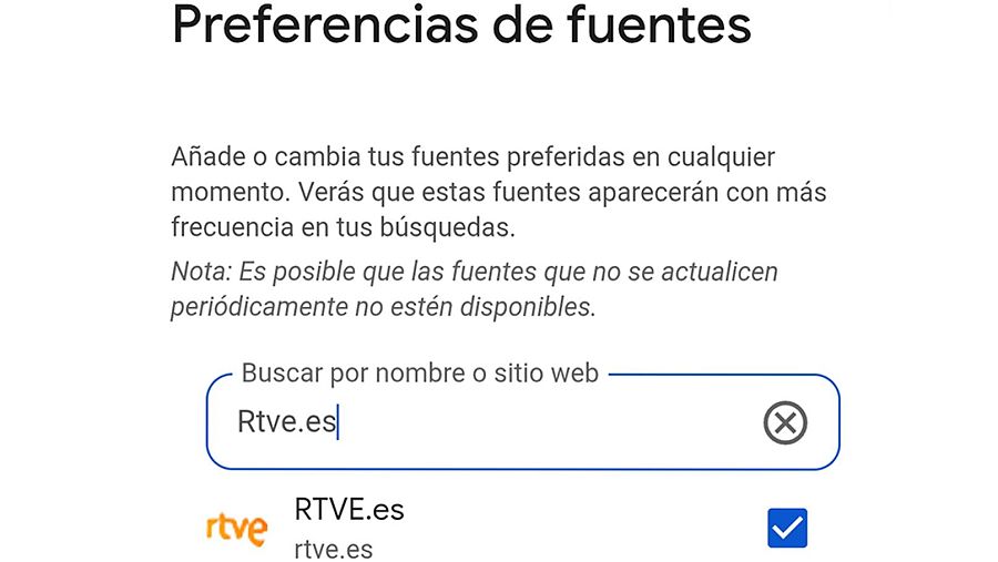 Así puedes añadir a RTVE.es en 'Preferencias de fuentes'