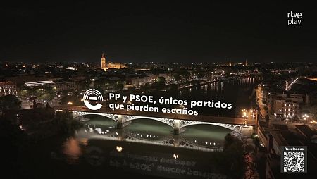 RTVE despliega los titulares de las elecciones andaluzas sobre el puente de Triana en Sevilla