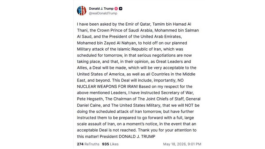 Mensaje de Trump en su red social, TruthSocial