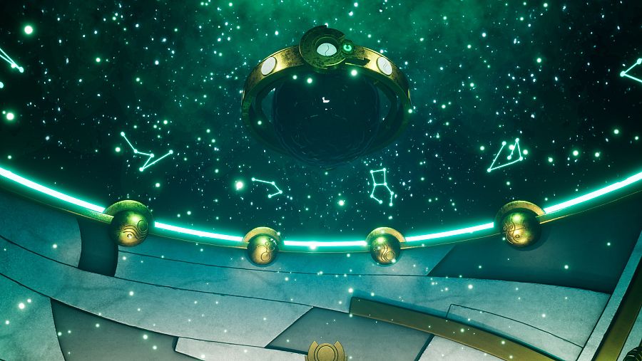 Imagen del videojuego Call of the Elder Gods (Out of the Blue Games). Constelaciones desde una cúpula