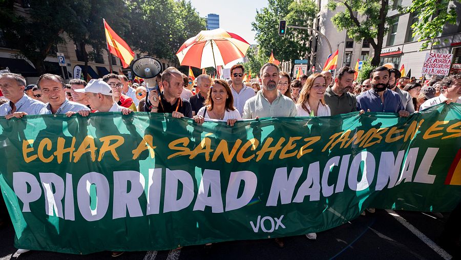 Santiago Abascal (Vox) participa en la manifestación contra Pedro Sánchez en Madrid