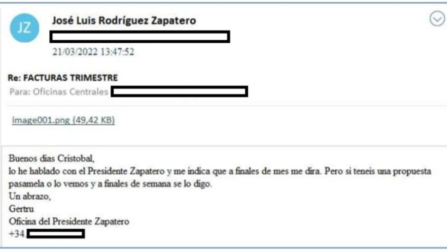 Uno de los mensajes de 'Gertru', la secretaria del expresidente Zapatero, a Cristóbal Cano, secretario de Julio Martínez .