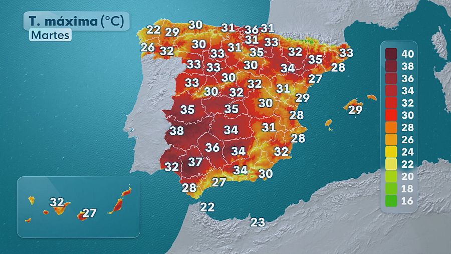 Temperaturas máximas este miércoles en España