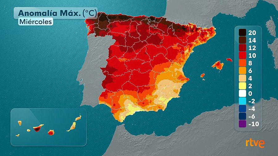 La anomalía de las temperaturas máximas supera los 15 ºC en el norte de España