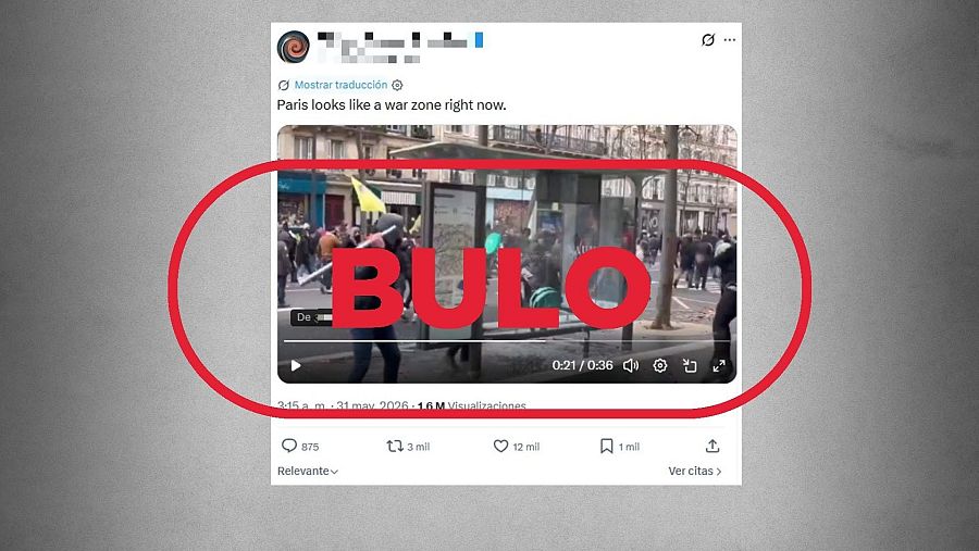 Mensaje que difunde un vídeo antiguo como si correspondiera a los disturbios en París tras la final de la Champions