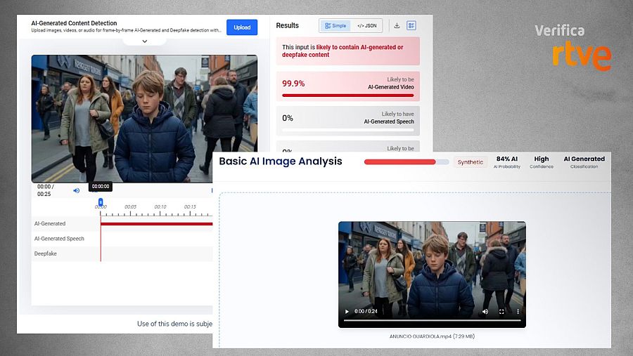 Resultado del análisis del vídeo con Hive y TruthScan. VerificaRTVE 
