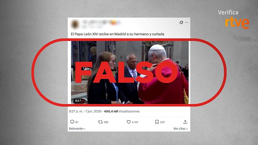 Mensaje que difunde la falsa idea de que el papa ha recibido a su hermano en España