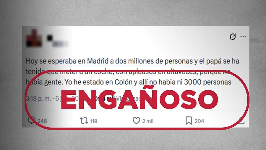 Mensaje engañoso sobre la afluencia de público en la visita del papa