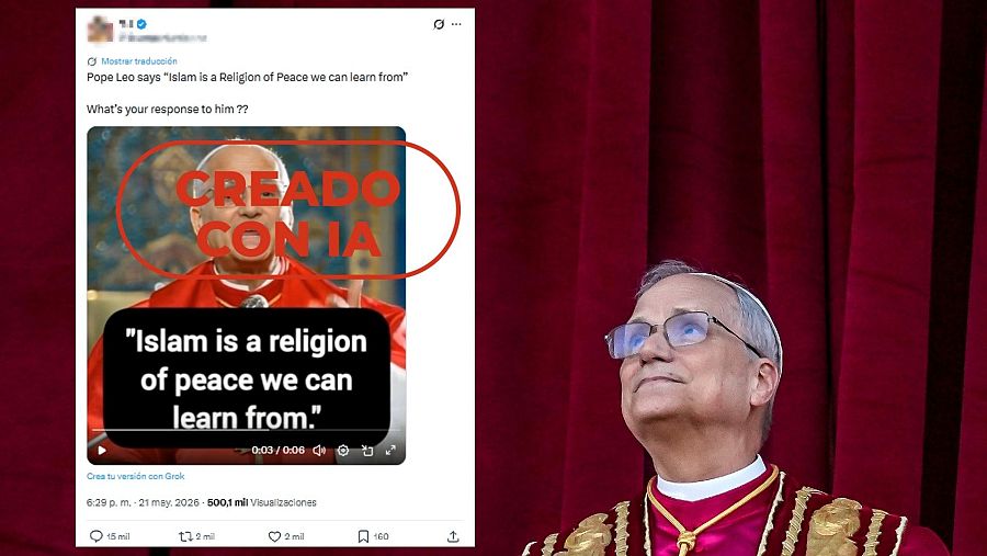 Publicación que difunde un vídeo del papa generado con IA