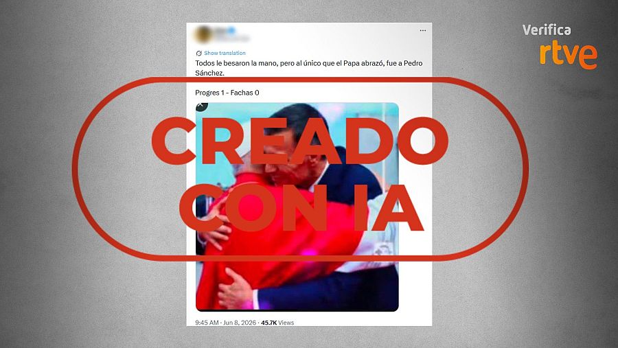 Mensaje que difunde la foto creada con IA de Sánchez abrazando al papa como si fuera real