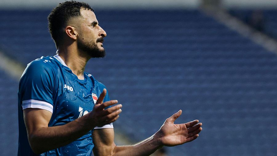 Aymen Hussein, delantero de la selección de Irak, durante el partido con Venezuela en el estadio SeatGeek en Bridgeview, Illinois, este martes 9 de junio.