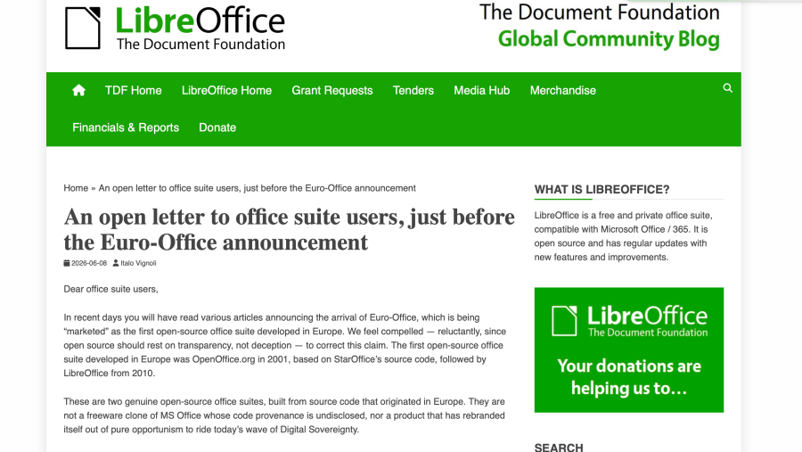 Carta abierta de The Document Foundation antes del lanzamiento de Euro-Office