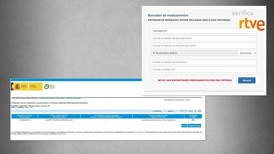 Resultados de ‘cannabis oil’ en los buscadores de la AEMPS y la AESAN