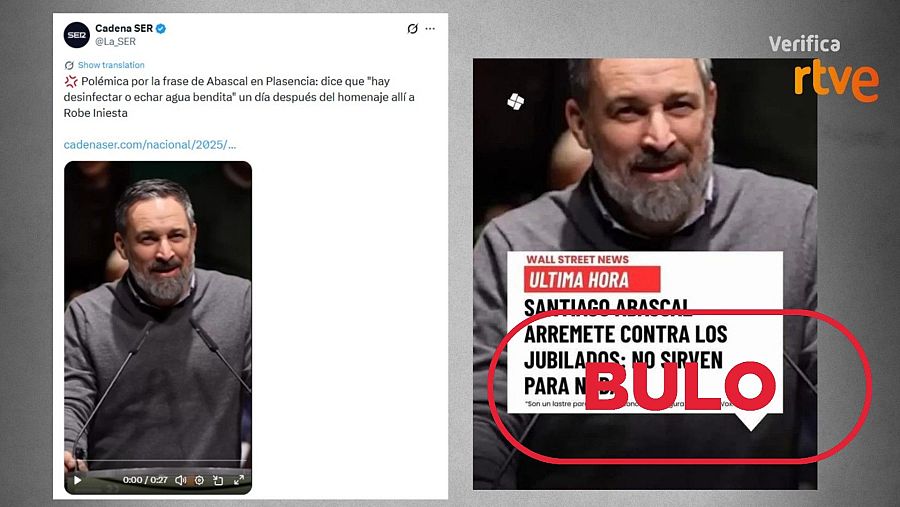 A la izquierda, vídeo publicado por la Cadena SER; a la derecha, la imagen del bulo