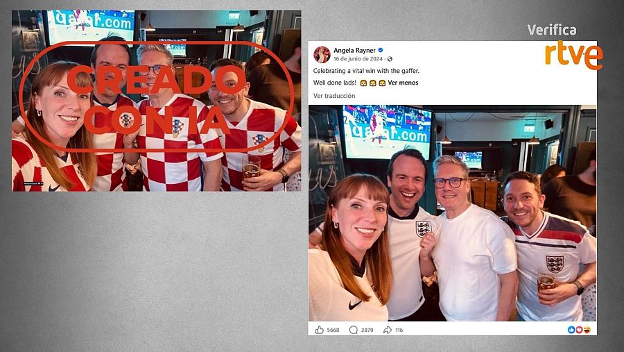 A la izquierda, la imagen modificada con IA; a la derecha, la original en el perfil de Facebook de Angela Rayner