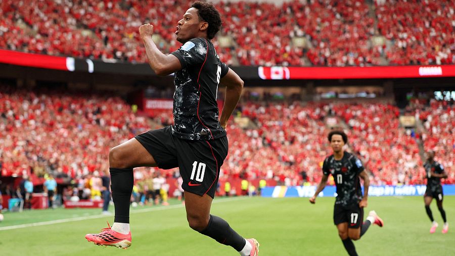 Jonathan David celebrando un gol ante Catar en el Mundial 2026