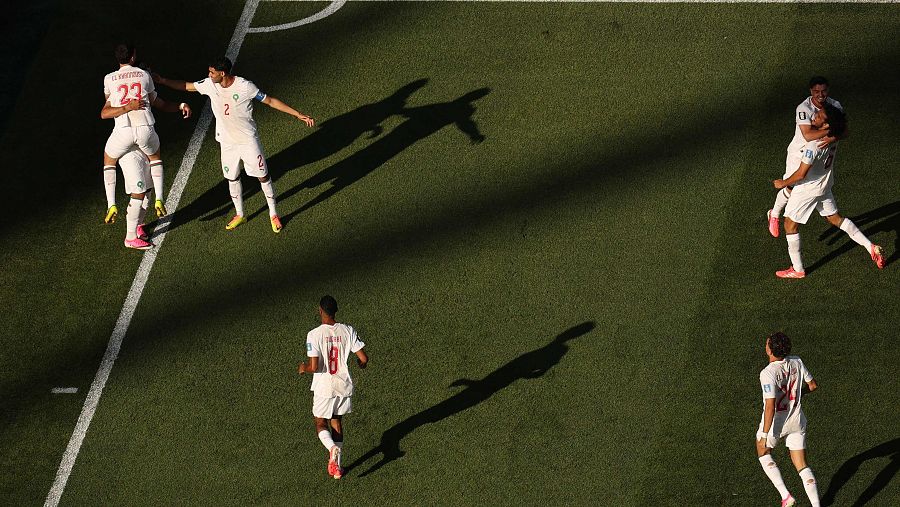 Marruecos celebra un gol ante Escocia en el Mundial 2026