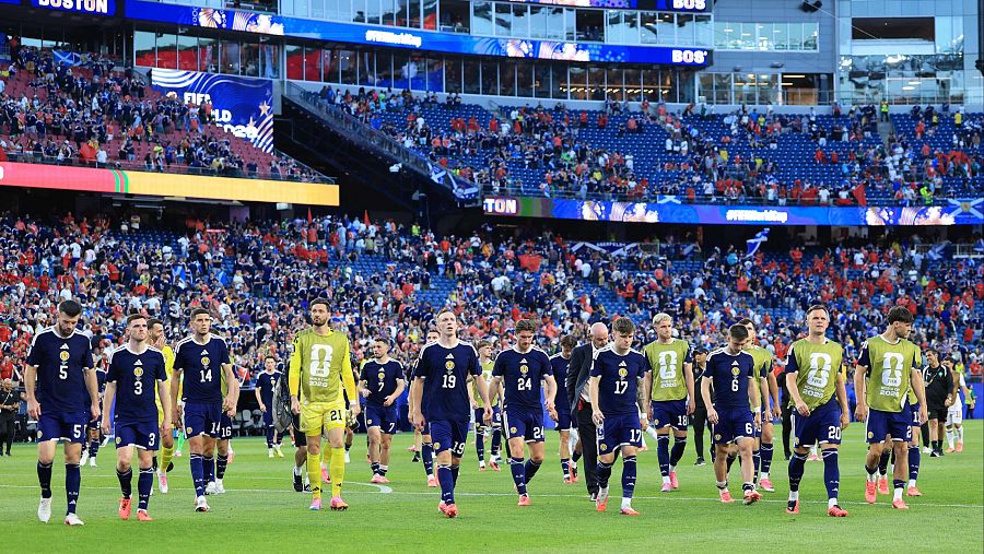 Los jugadores de Escocia tras el partido contra Marruecos en Boston