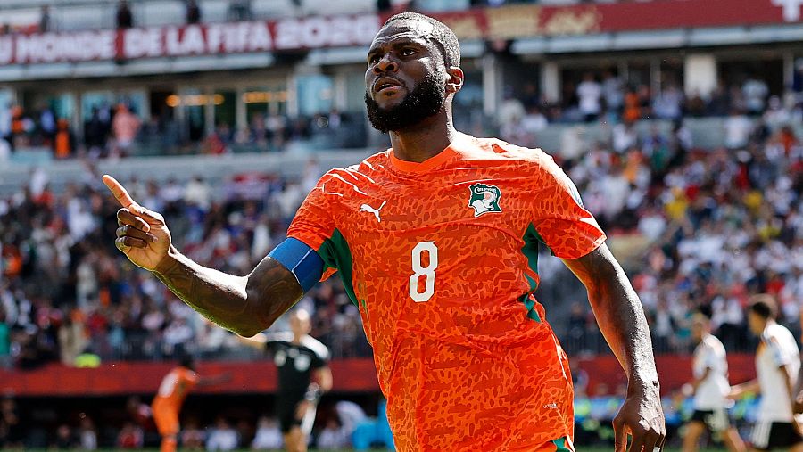 Franck Kessie celebrando un gol en el Alemania - Costa de Marfil en el Mundial 2026
