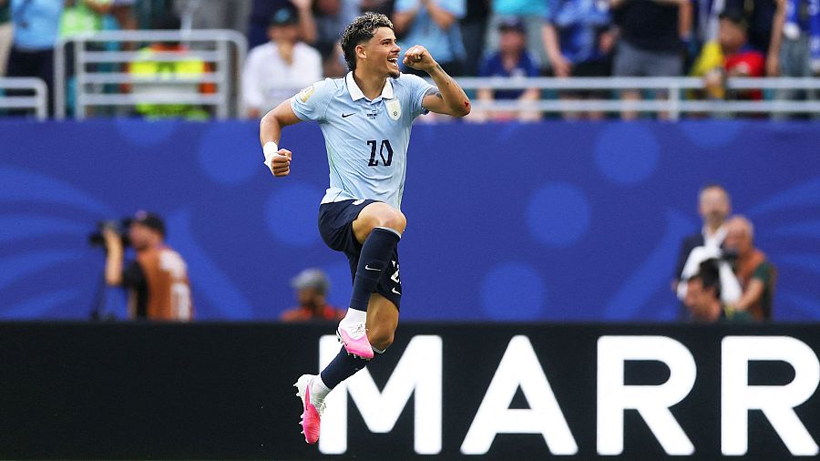 Maxi Araújo celebra un gol de Uruguay ante Cabo Verde en el Mundial 2026