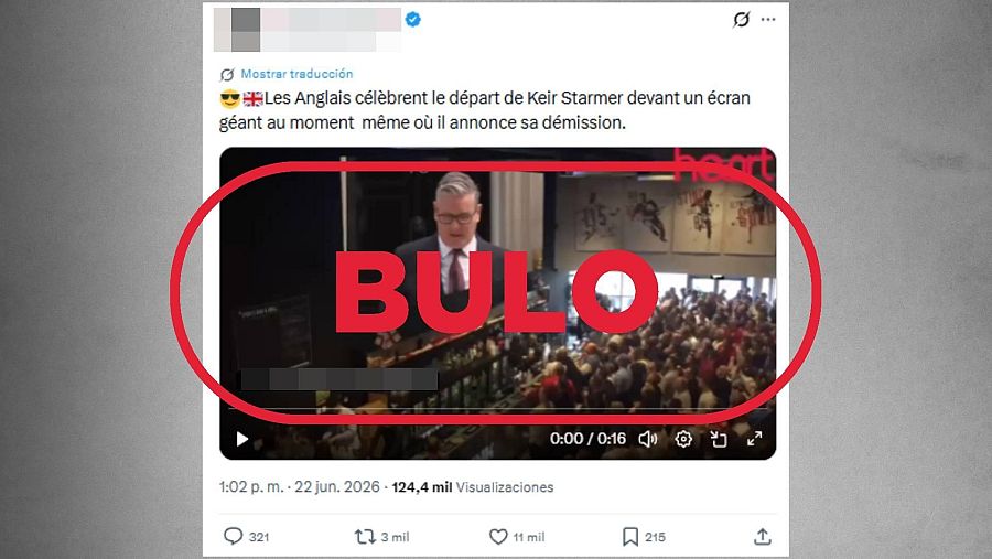 Mensaje de X que difunde el vídeo como si fuera la celebración de los ingleses por la dimisión de Starmer
