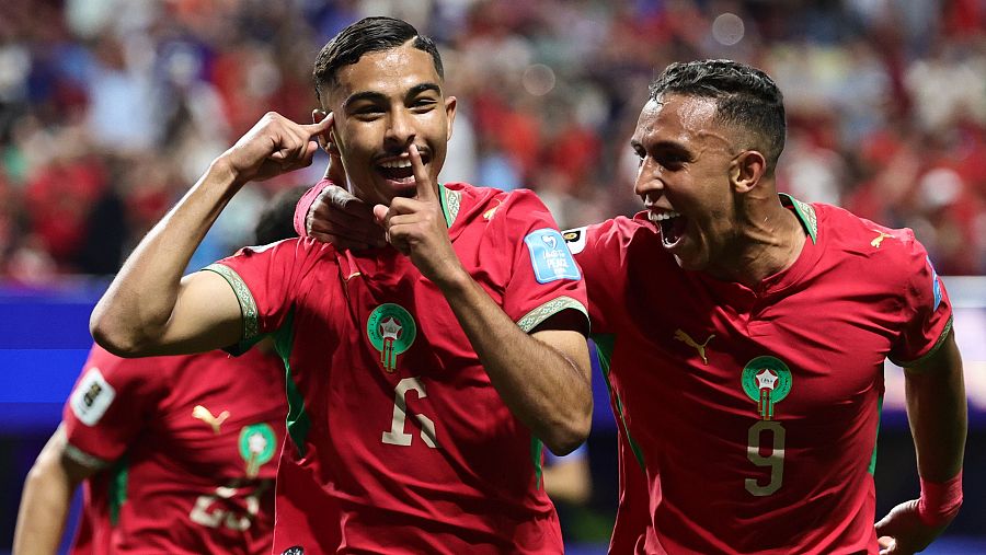 Gessime Yassine celebra su gol en el Marruecos - Haití del Mundial 2026