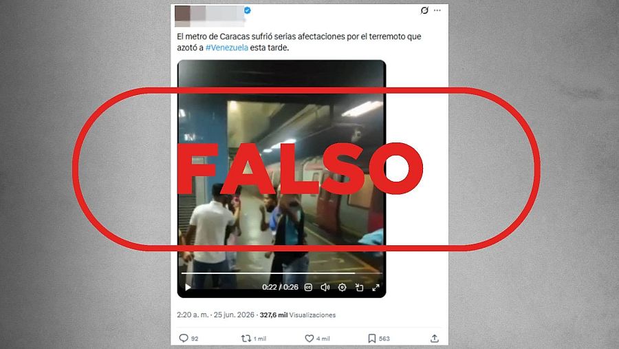Mensaje de X que difunde como actual un vídeo de un fallo en el metro de Caracas en 2021