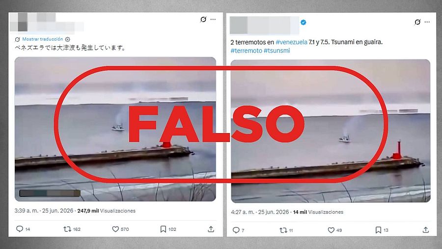 Mensajes que difunden un vídeo de Japón en 2011 como si fuera un tsunami en Venezuela / VerificaRTVE