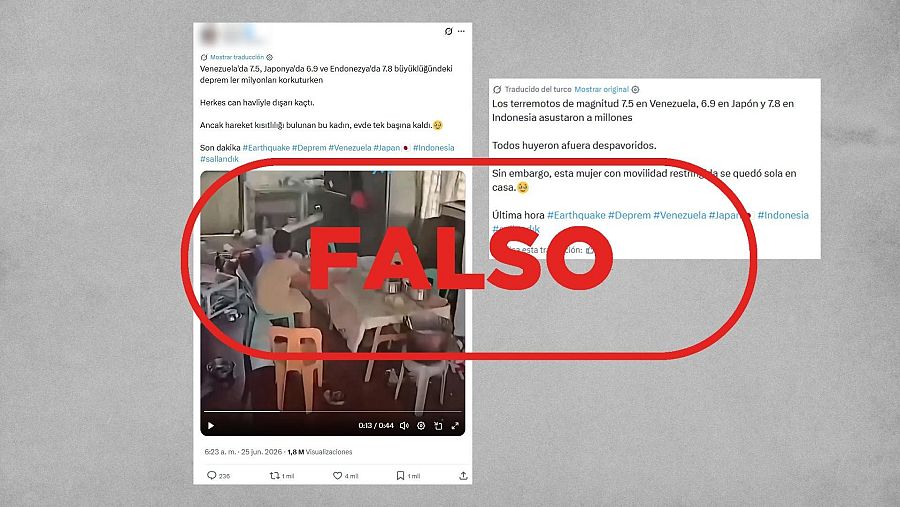 Mensaje de X que difunde un vídeo durante un terremoto en Filipinas como si correspondiera a los seísmos de Venezuela