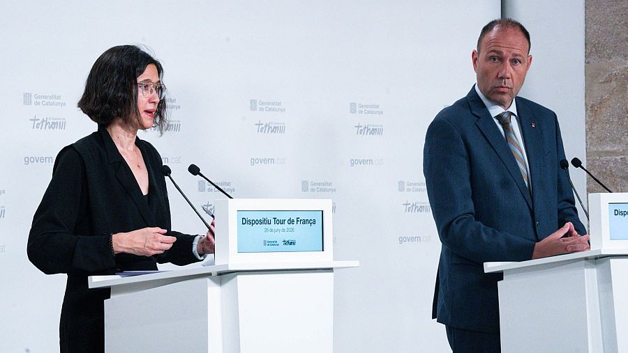 La consellera d'Interior, Núria Parlon, i el conseller d'Esports, Berni Álvarez, presenten el dispositiu de cara al Tour de França