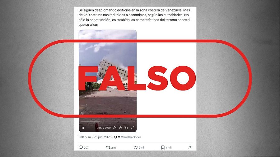 Mensaje de X que difunde un vídeo publicado en 2023 como si correspondiera a los  terremotos en Venezuela