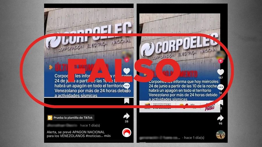 Vídeos de TikTok que difunden el falso comunicado de CORPOELEC