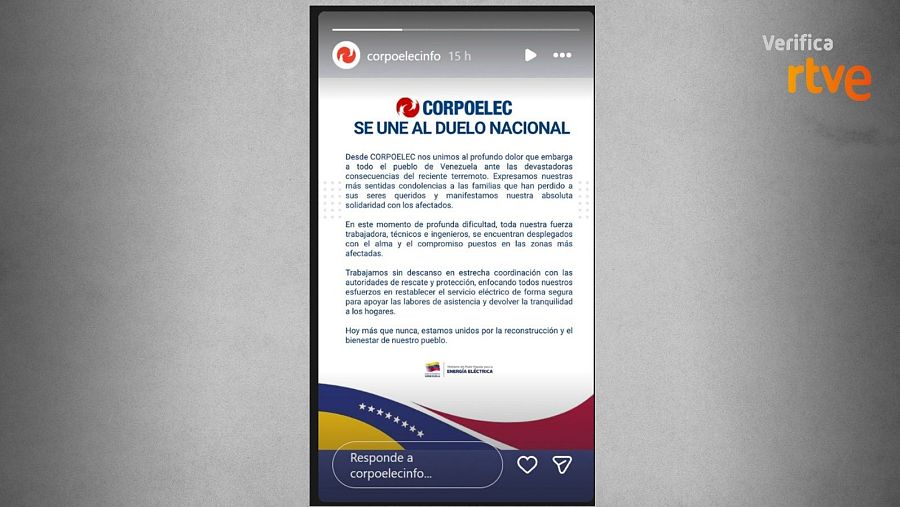 Comunicado de CORPOELEC publicado el 25 de junio en una historia de Instagram