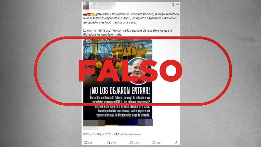 Mensaje que difunde la falsa idea de que las autoridades venezolanas no dejaron a USAR13 volar al país